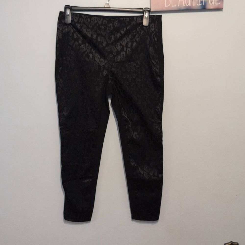 White House Black Market WHBM The Skinny Jacquard Leopard Print Pants Black 12